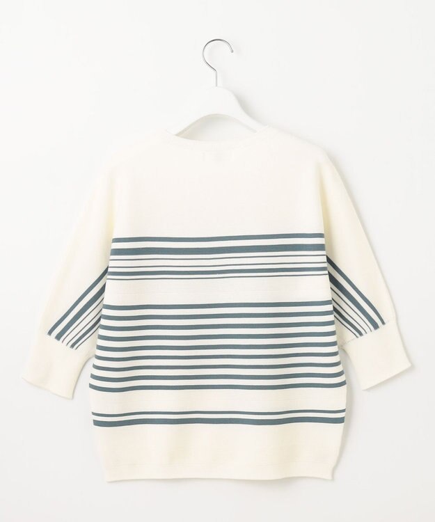 J.PRESS LADIES 【WEB限定カラーあり・洗える】LINKS DOLMAN ホールガーメント ランダムボーダー ニット ホワイト×ダルブルー系1
