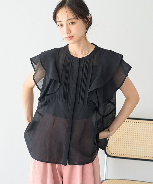 earth music&ecology ラッフルブラウス Black