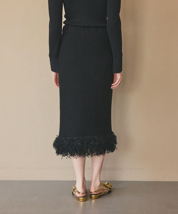 GRACE CONTINENTAL ラメフェザーフリンジスカート ブラック