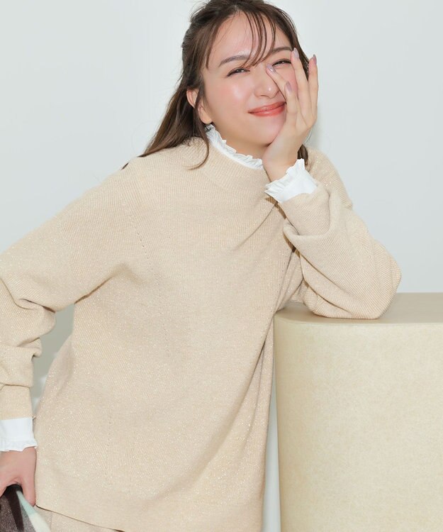 ANY SIS CICA加工 ビューティ畔ボトルネック ニット シャンパン