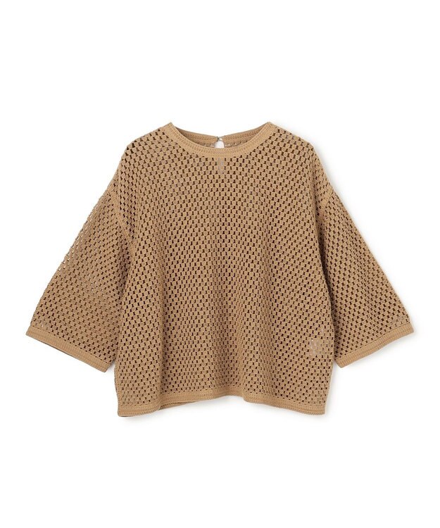 UNFILO クロシェレースニット ハーフスリーブ プルオーバー キャメル