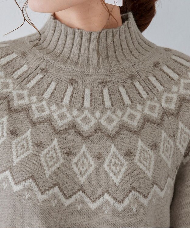 Tiaclasse L 【洗える】ノルディック柄ニットチュニック ベージュ