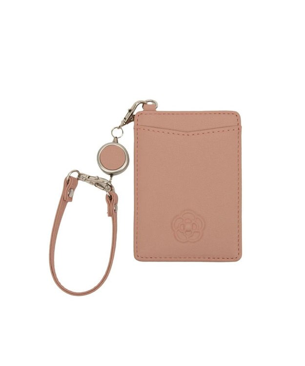 CLATHAS ワッフル リール付きパスケース ピンク