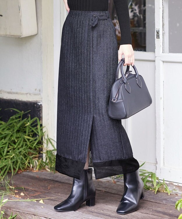 Tiaclasse 【洗える】メランジヘリンボーンツイードスカート チャコールグレー