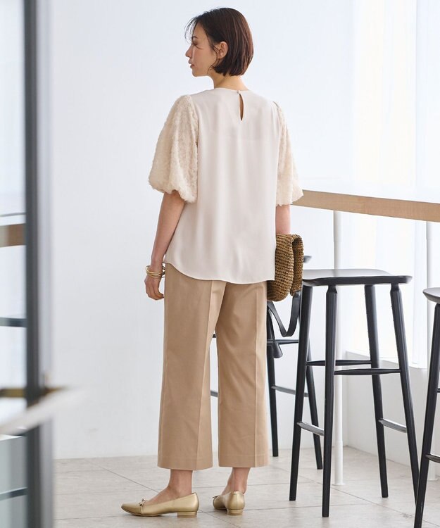 自由区 【接触冷感・洗える・XXSサイズあり】サテンストレッチクロップド丈 ワイドパンツ ベージュ系