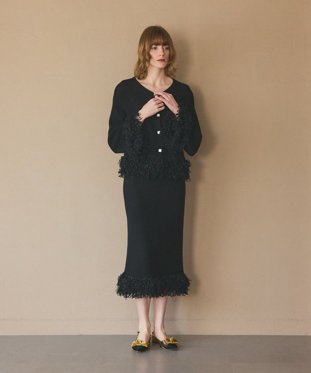 GRACE CONTINENTAL ラメフェザーフリンジスカート ブラック