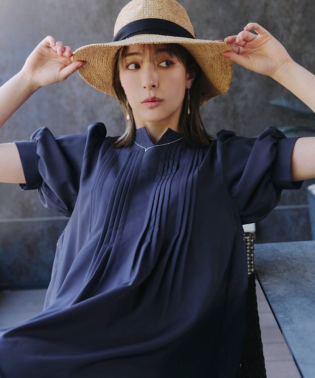 Tiaclasse 【洗える】ボリュームパフスリーブピンタックワンピース ネイビー