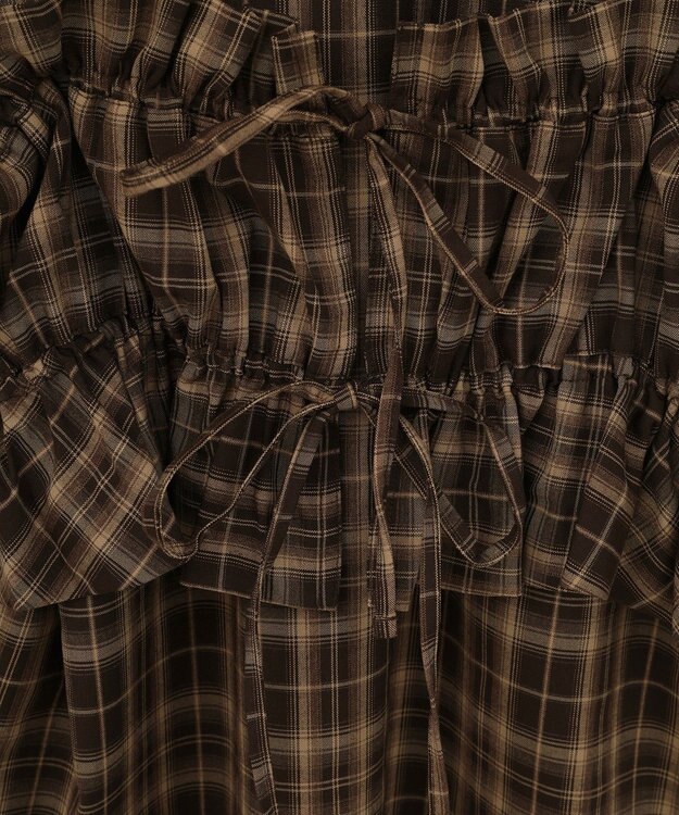 earth music&ecology SET2点チェック柄シャーリングビスチェ＋シャツ Brown