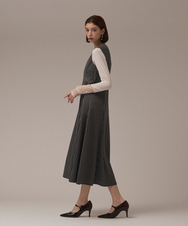 GRACE CONTINENTAL ストライプジャージワンピース グレー
