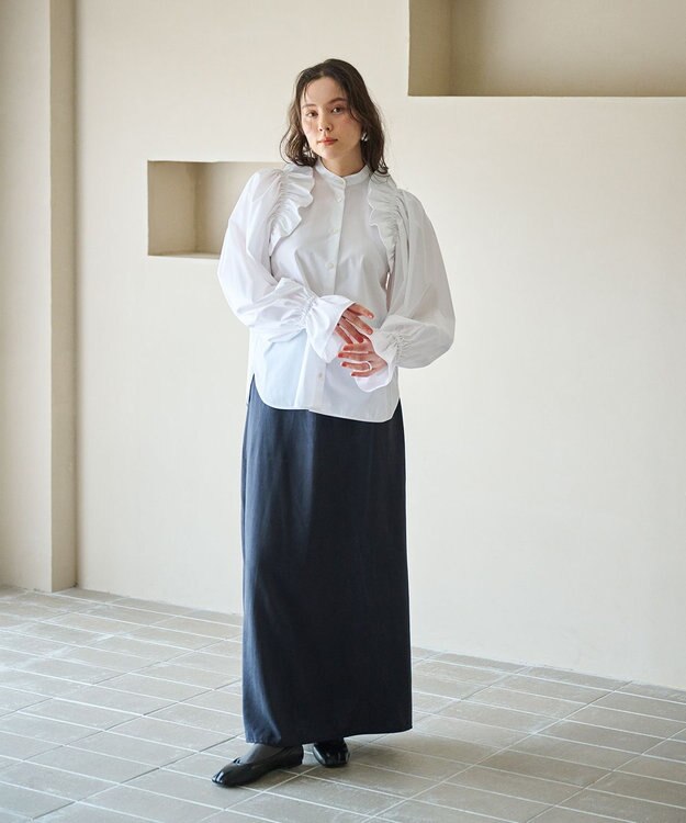 #Newans 【洗濯機可能/シワになりにくい】〈春名亜美さんコラボ〉ショルダーフリルブラウス ホワイト