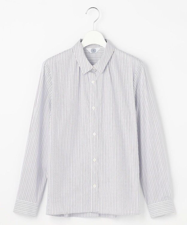 J.PRESS LADIES BEZ ドビーストライプ シャツカラー ブラウス ホワイト×パープル×ネイビー系