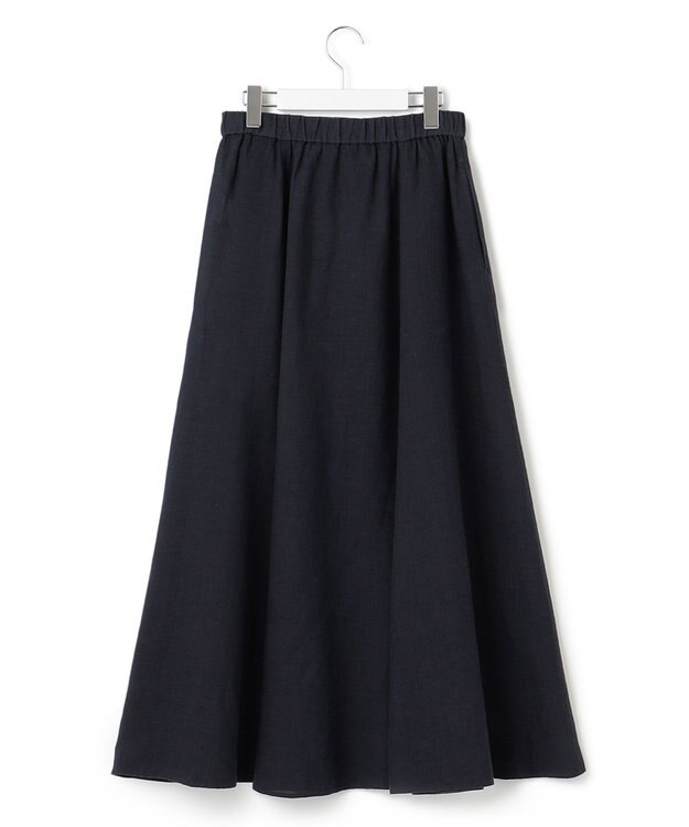 23区 【洗える】LIBECO フレア ロングスカート ネイビー系