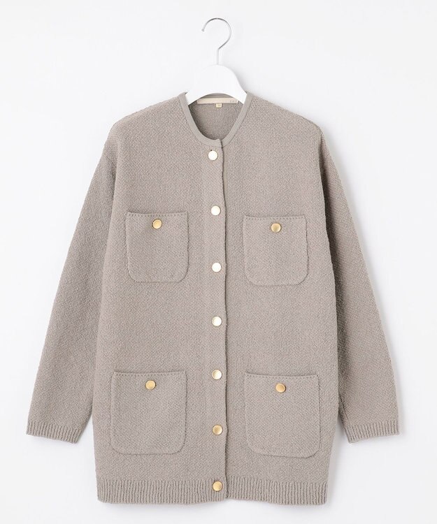 自由区 【XSサイズ～/洗える】テクスチャーコットンブレンド ニットアウター カーキ系