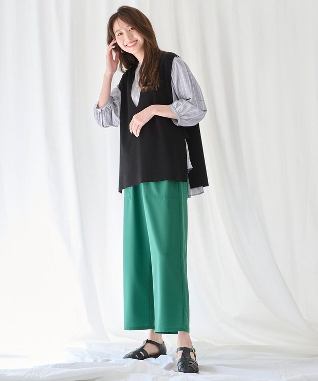 ANY L 【洗濯機可】サイドリボン ニットベスト ブラック