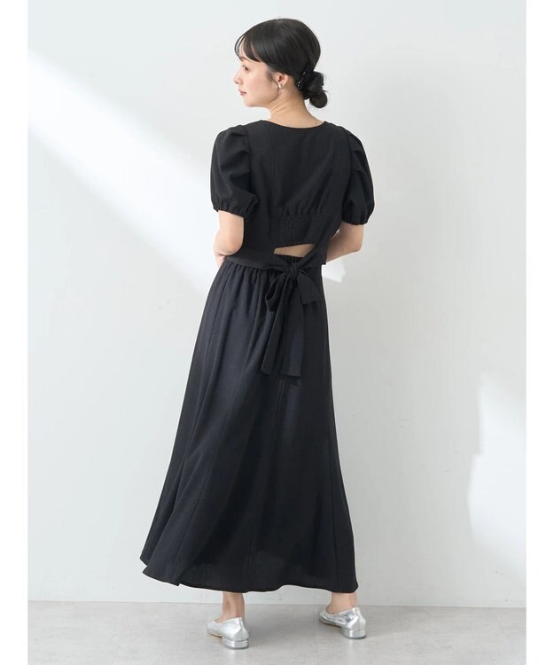 earth music&ecology ＳＥＴ２点バックリボンブラウス＋フレアスカート Black