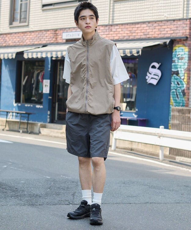 WEGO 【ウエストゴム/紐/速乾/洗濯可/SMLサイズ展開】ナイロンイージーショーツ ダークグレー