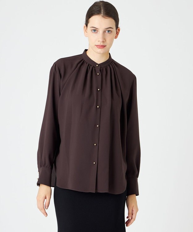 BEIGE， STOW / バンドカラーブラウス Brown