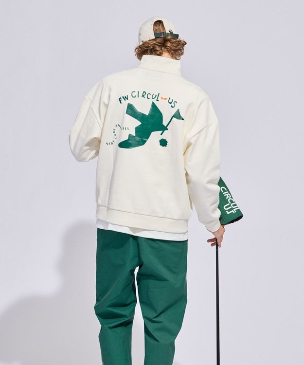 PW CIRCULUS 【MEN】ハーフジップ 裏毛スウェットトップス ゴルフ アイボリー系