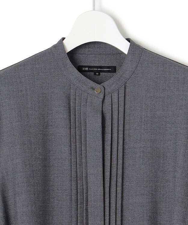 23区 【洗える】ウールストレッチツイル シャツワンピース ライトグレー