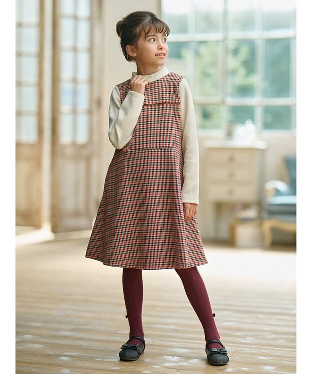 組曲 KIDS 【110-140㎝】チェックジャガード ワンピース ブラウン系3