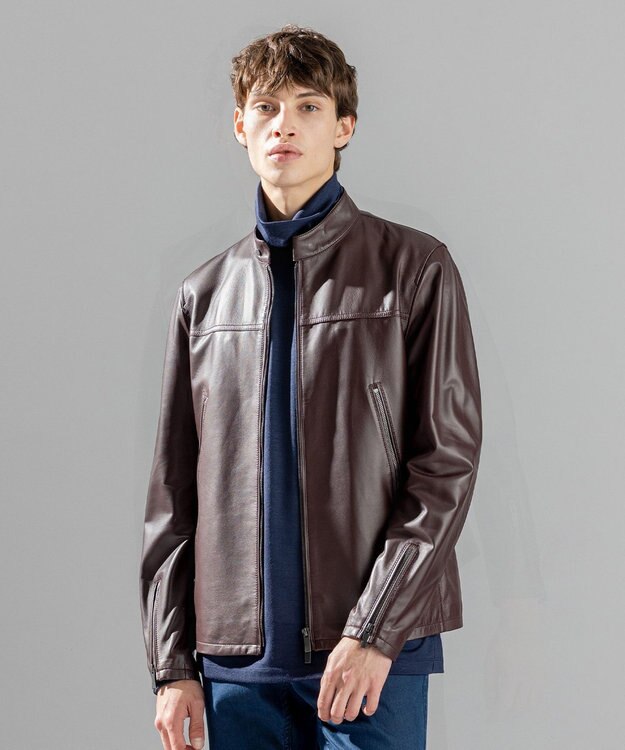 JOSEPH HOMME ライトラムナッパレザー　シングルライダース ブラウン系