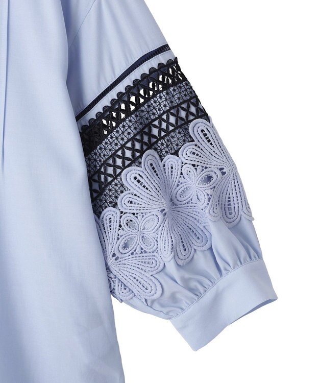 YECCA VECCA レース切替スキッパーブラウス Blue