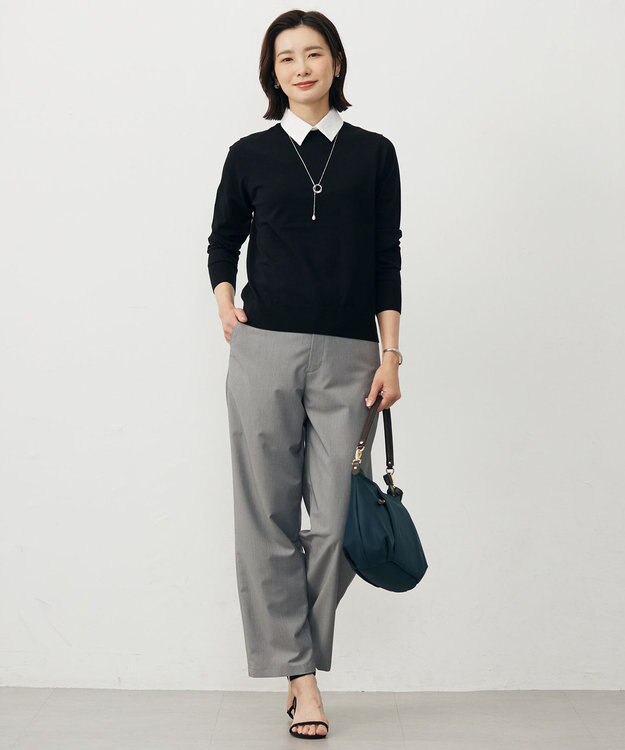 J.PRESS LADIES L SOFTシャンブレー テーパード パンツ ライトグレー系