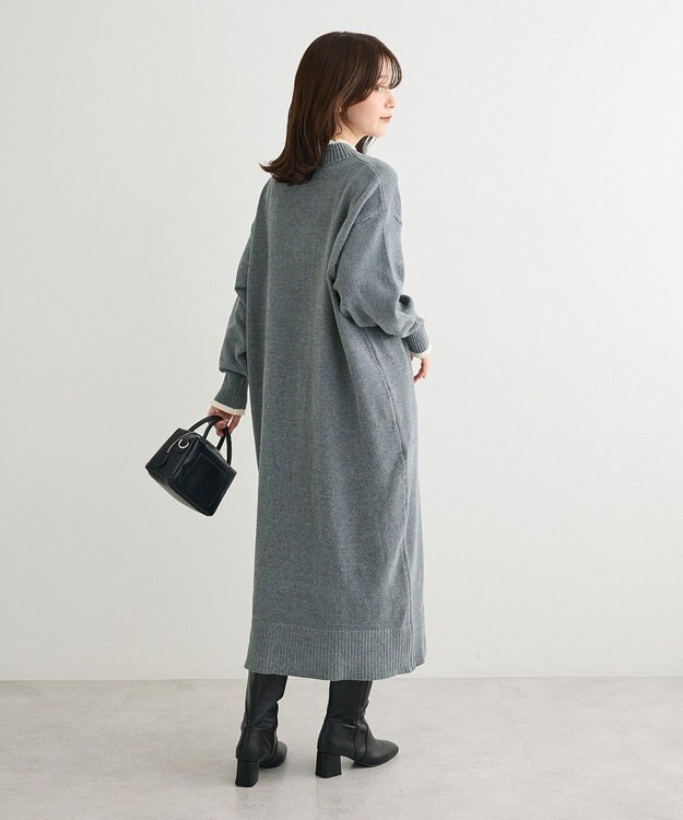 Green Parks 配色リラックスモールニットワンピース Gray