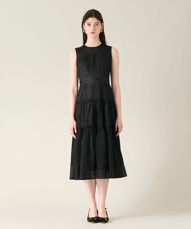 GRACE CONTINENTAL ストライプレースフレアドレス ブラック