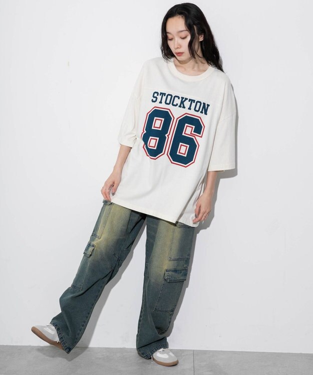 WEGO 【ユニセックス着用ITEM/手洗い可/MLサイズ】フットボールBIG　T（S） オフホワイト