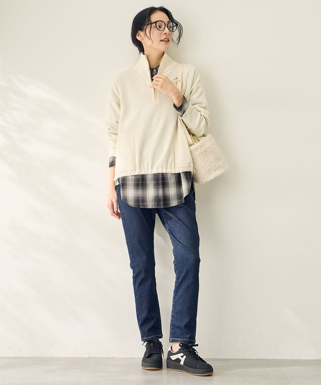 ANY L スウェットライクハーフジップニット エクリュ