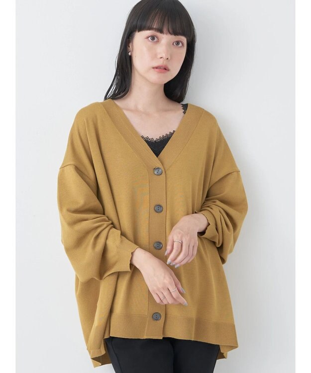 earth music&ecology サイドスリットルーズＶネックカーディガン Mustard
