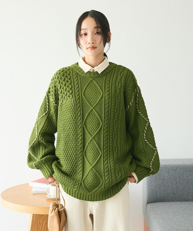 CRAFT STANDARD BOUTIQUE ハンドステッチケーブルニットチュニック Green