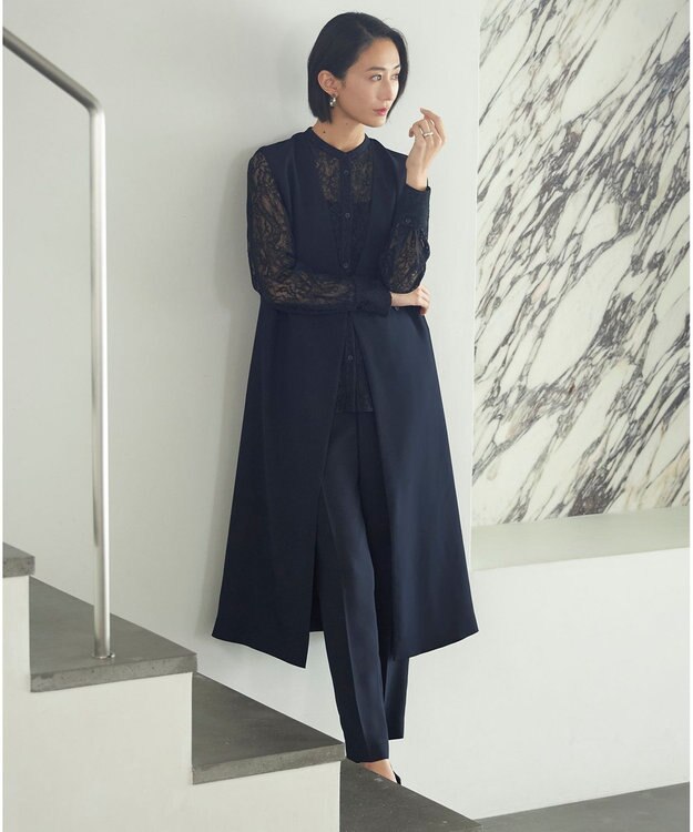 ICB 【接触冷感・UVケア・速乾・洗える】FluidBackSatin ロングジレ ネイビー系