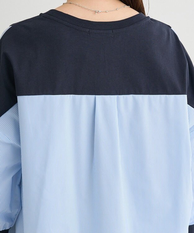 Green Parks ７分袖サイドシャーリングドッキングプルオーバ Navy