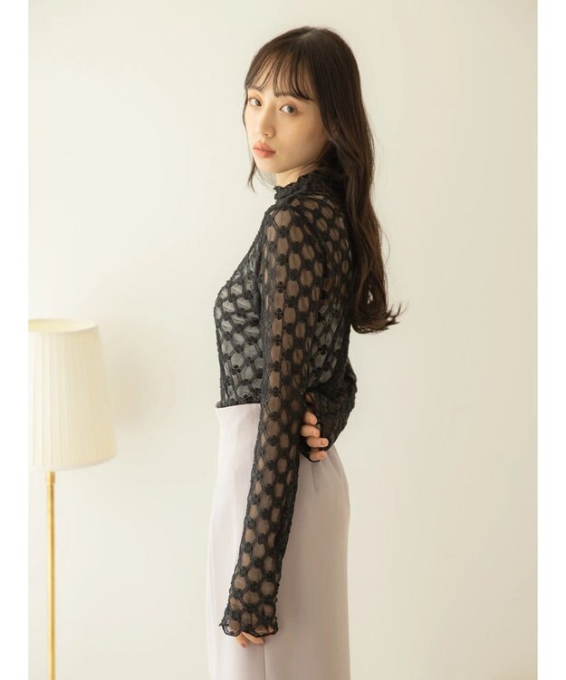 earth music&ecology ハイネックシアーフラワーインナー Black