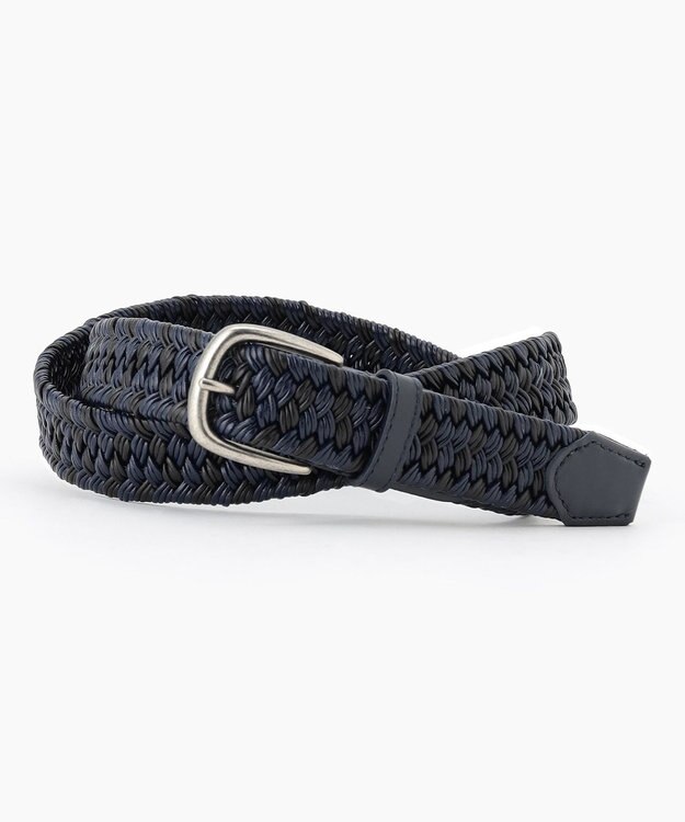 JOSEPH ABBOUD 【イタリア素材・ストレッチ・日本製】バイカラーストレッチレザー ベルト ネイビー系