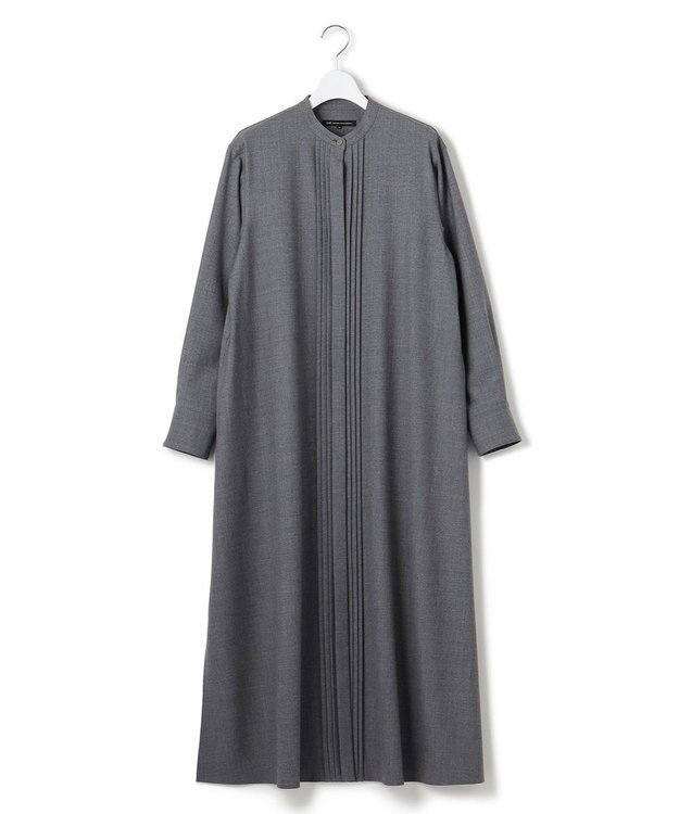 23区 【洗える】ウールストレッチツイル シャツワンピース ライトグレー