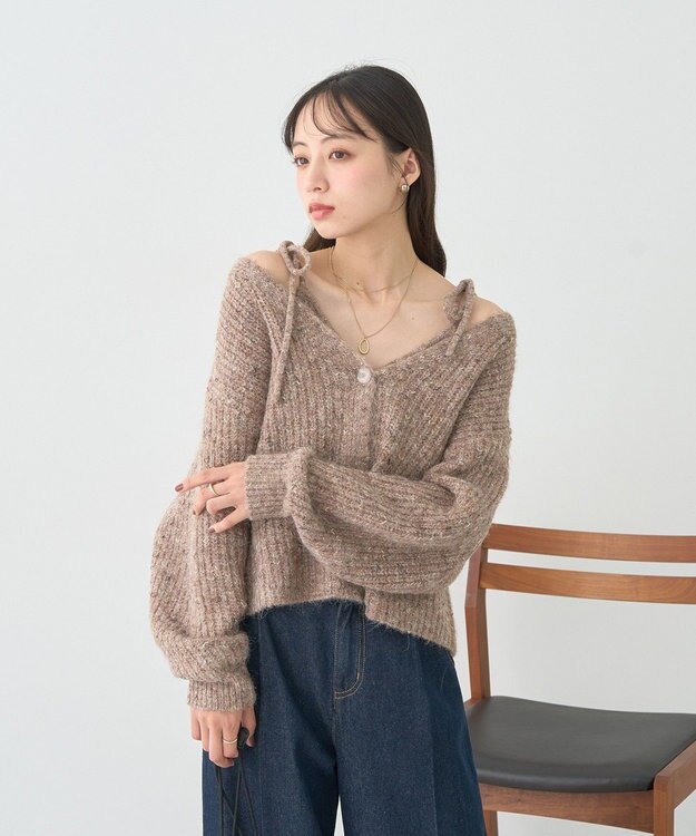 earth music&ecology 【WEB限定】SET2点ショートカーディガン＋リボンキャミソール Brown