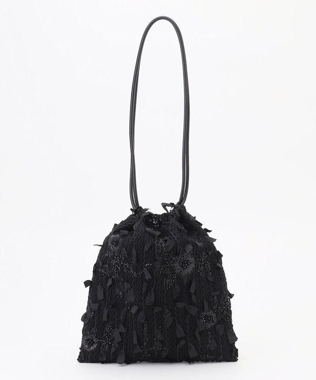 自由区 【カトリエムブーケ】Tweed a fleurs et rubans ドロストバッグ ブラック