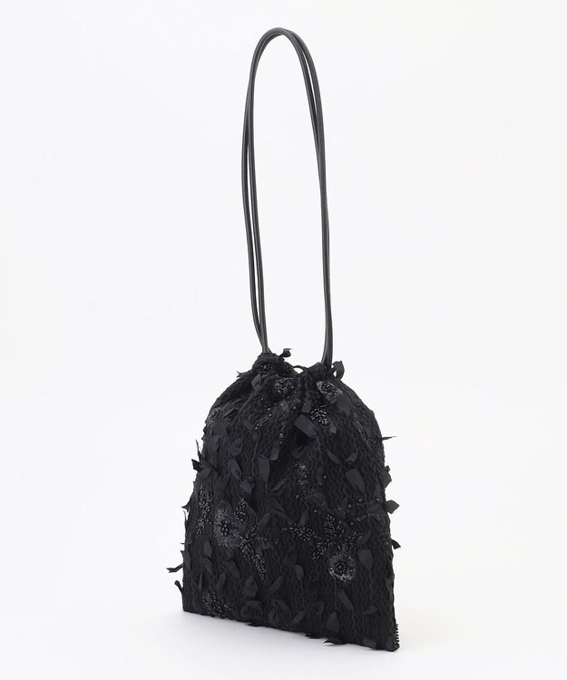 自由区 【カトリエムブーケ】Tweed a fleurs et rubans ドロストバッグ ブラック