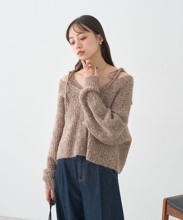 earth music&ecology 【WEB限定】SET2点ショートカーディガン＋リボンキャミソール Brown