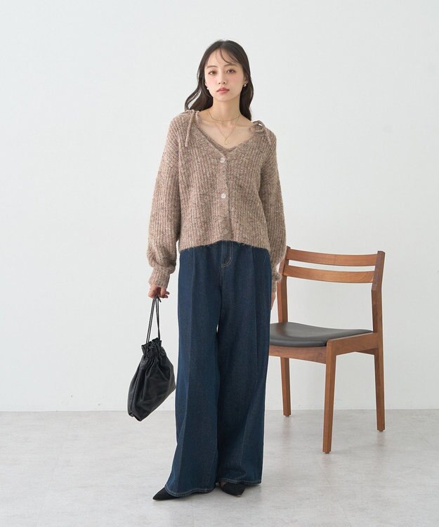 earth music&ecology 【WEB限定】SET2点ショートカーディガン＋リボンキャミソール Brown