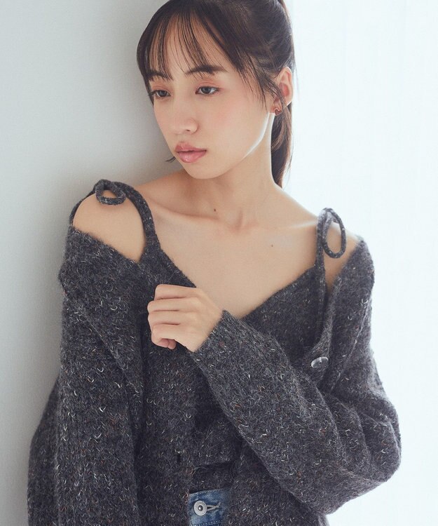 earth music&ecology 【WEB限定】SET2点ショートカーディガン＋リボンキャミソール Charcoal Gray