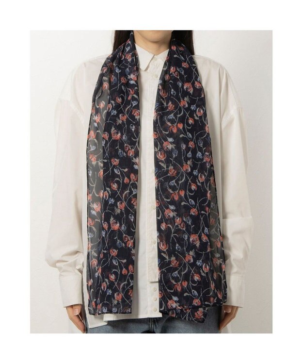 UNBILLION カシュネ cache nez / 花柄シフォンスカーフ ネイビー