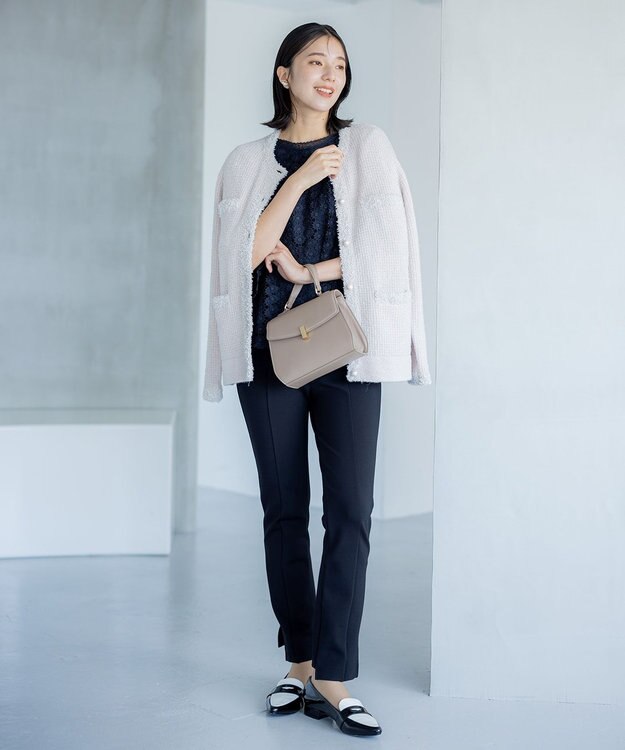 組曲 S 【洗える・ウエストゴム仕様】ハイパワーストレッチサイドスリット パンツ ブラック系