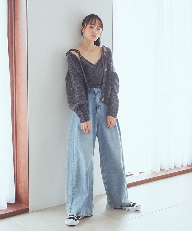 earth music&ecology 【WEB限定】SET2点ショートカーディガン＋リボンキャミソール Charcoal Gray