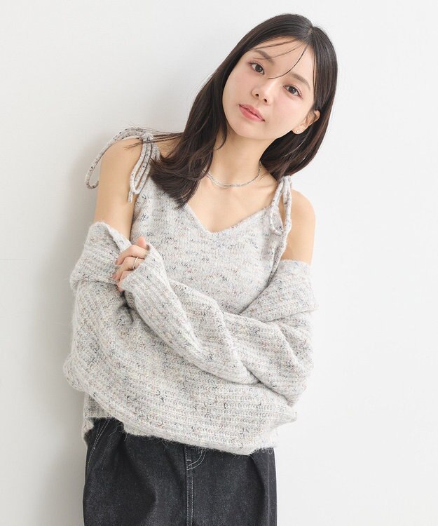 earth music&ecology 【WEB限定】SET2点ショートカーディガン＋リボンキャミソール Light Gray