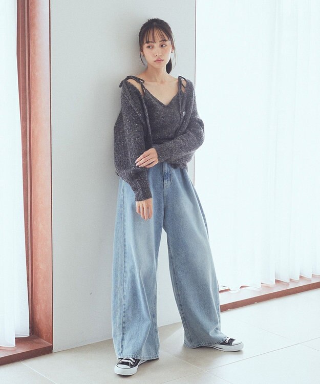 earth music&ecology 【WEB限定】SET2点ショートカーディガン＋リボンキャミソール Charcoal Gray