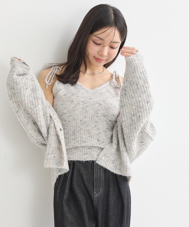earth music&ecology 【WEB限定】SET2点ショートカーディガン＋リボンキャミソール Light Gray